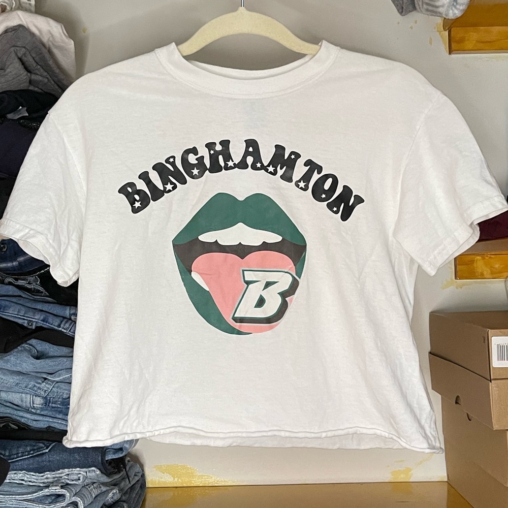 Binghamton University trendy graphic white tee